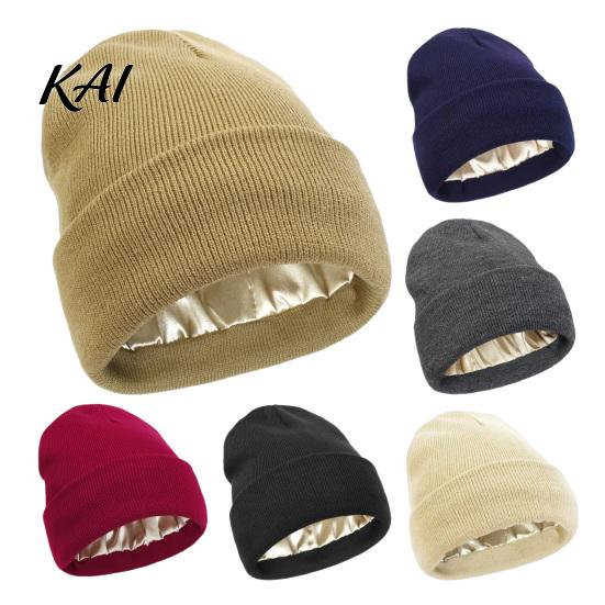 Casual Travel Caps for Women Satin Lined Knit Hat Women, Winter Warm Soft Beanies, Fashion Stretchy Breathable Headwear Frizz-free Hair Protection,