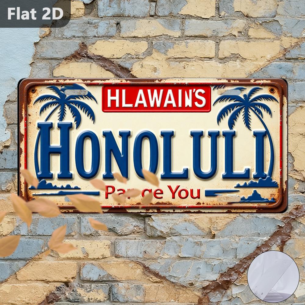 Honolulu Hawaii Vintage Palm Tree Tin Sign Vintage Durable Metal Plaque Wall Decor Home Office Bar Man Cave Wall Art