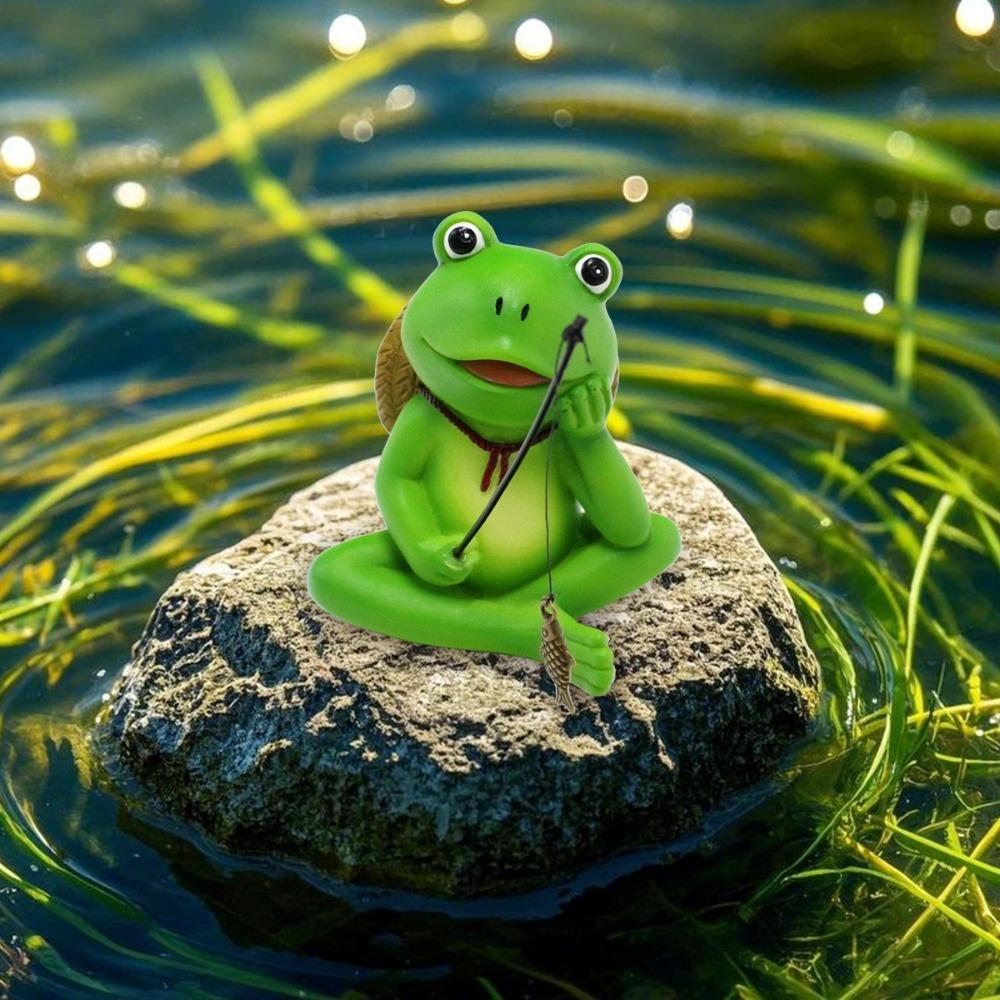 Cartoon Mini Frog Sculpture Resin Crafts Animal Fishing Sculpture  Outdoor Courtyard Pond