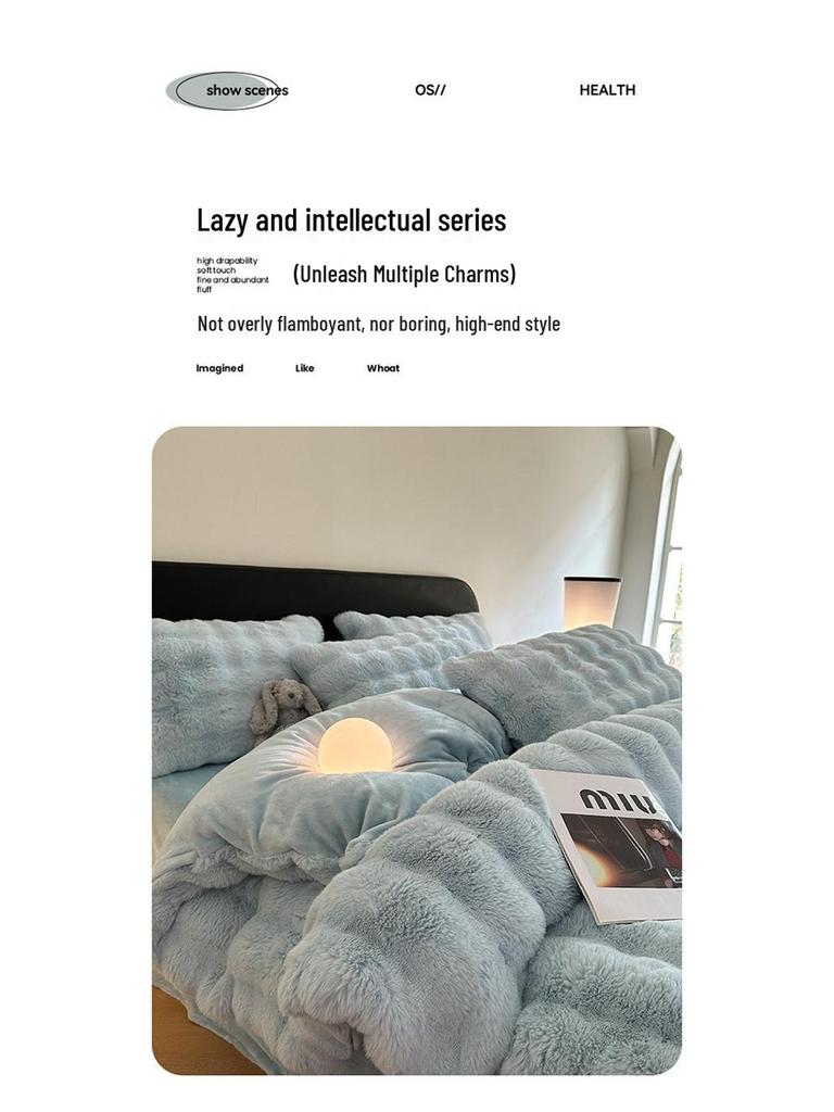 Красочный Толстый Бархатный Постельный Комплект с Кроликом - 4 Предмета, Зимняя Коллекция для Общежития