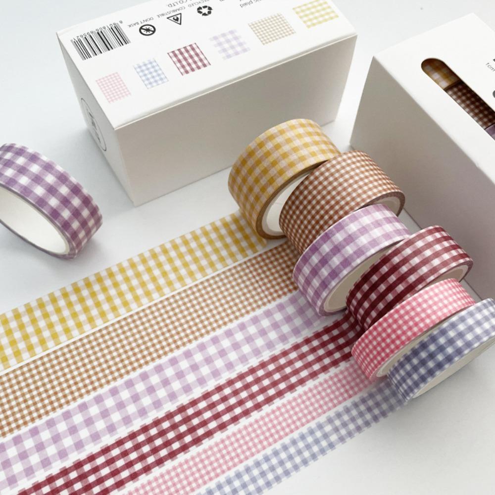 6Rolls/box Kawaii 6 Colors Plaid Washi Tape Colorful DIY Handbook Gift Decoration Material in A Box 5 Meters in A Roll