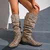 Leopard Print High Leg Women's Boots 2025 Autumn and Winter New Style Pointed Low Heel Sleeve Western Cowboy Boots Size 35-43