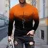 New 3D Two Tone Gradient Print Mens Tshirts Long Sleeve Tees Round Neck Casual Pullover Mens Clothing Plus Size