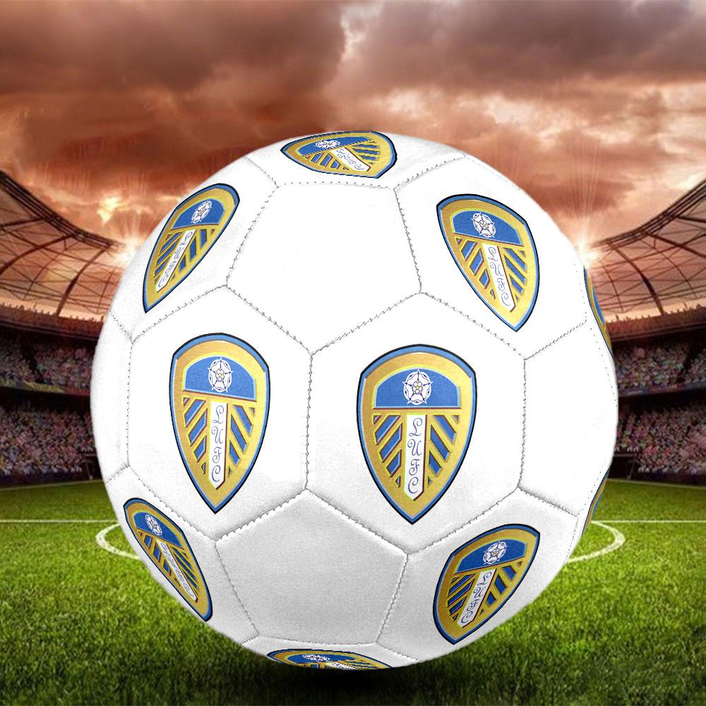 Leeds United AFC Size 5 Soccer Ball, Machine-Stitched PVC, Durable & High Bounce, All Ages Fit, fan merchandise, matches & outdoor use.