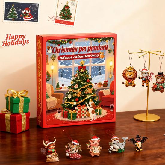 Yousheng Christmas Pet Pendant Advent Calendar 2025 24 Days Acrylic Animal Ornaments with Collar Rings Fun Countdown Gift for Pet Lovers & Tree Decor