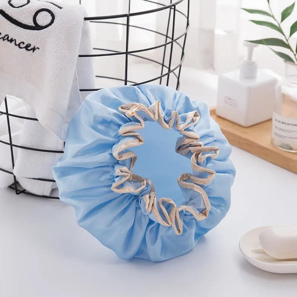 Double Layer Women Shower Cap Waterproof Oil Proof Kitchen Hair Cover Reusable Hair Bonnet for Sleeping Bathroom Accessories