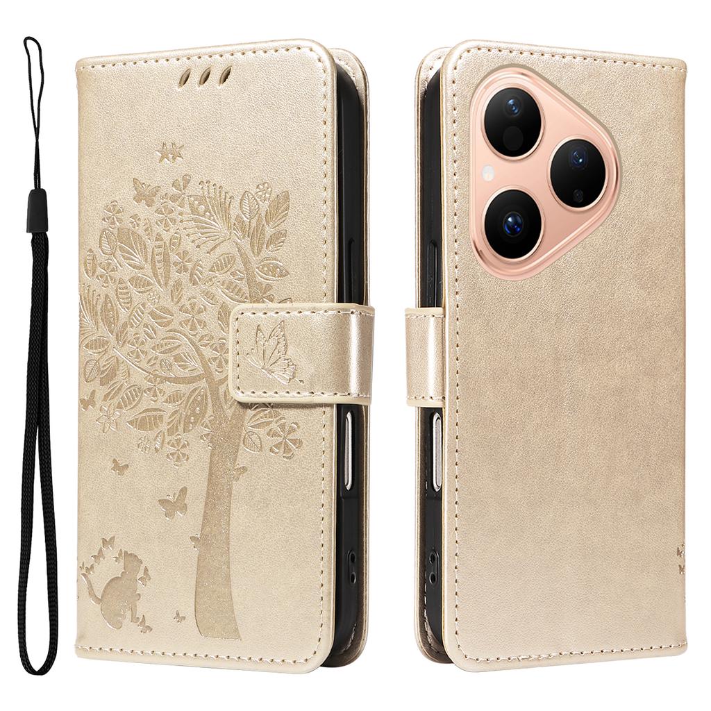 For Huawei Pura 80 Phone Case with Stand Cat Tree Pattern Leather Wallet Mobile Cover