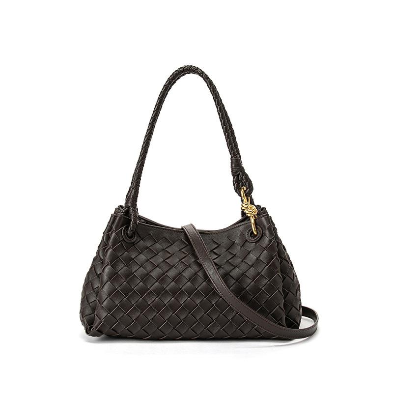 Новая оригинальная женская сумка из натуральной овчины, сумка-парашют среднего размера, ручная работа, плетеная сумка с металлической пряжкой, сумка-тоут на одно плечо и для ношения в руке