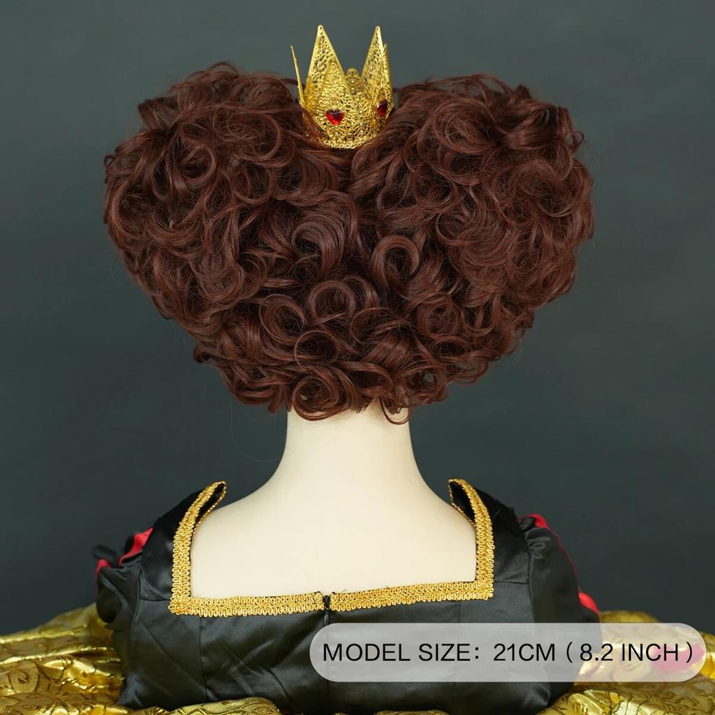 Королевский парик королевы, темно-красные короткие вьющиеся волосы, синтетическое сердце, парики для косплея, костюм на Хэллоуин, парик для вечеринки