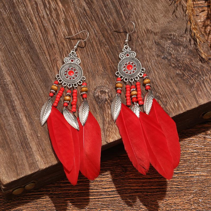 Богемные серьги-кисточки с искусственным серебряным пером для москитных спиралей: Летние ретро этнические серьги