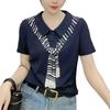 Lapel Short-sleeved T-shirt for Women In Summer New Scarf Printed Temperament Versatile Slim Lapel Top