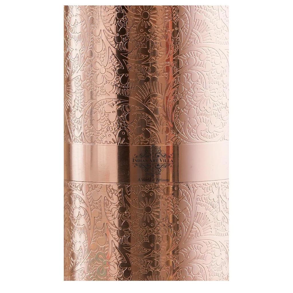 Бутылка для воды из чистой меди с рельефным дизайном цветочных лоз, Посуда для питья, Для хранения, Объем-1000 мл, Упаковка из 1 шт.