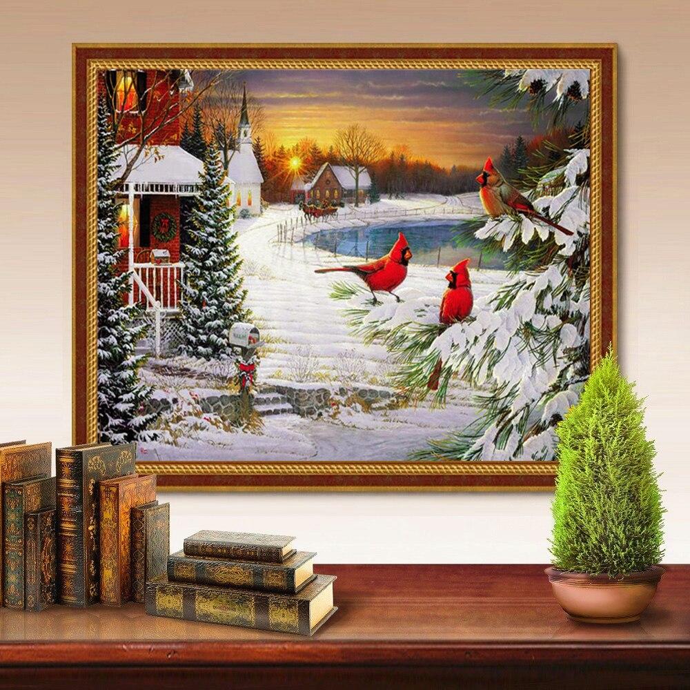 5D DIY Алмазная картина Птица Полный квадратный круглый Новое поступление Алмазная вышивка Зимняя мозаика Закат Рождественский подарок
