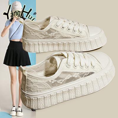 Спортивный стиль Сетчатые Дышащие Мягкая подошва Удобная обувь для женщин 2024 Новая мода Однотонные Толстая подошва Холщовые туфли Лето