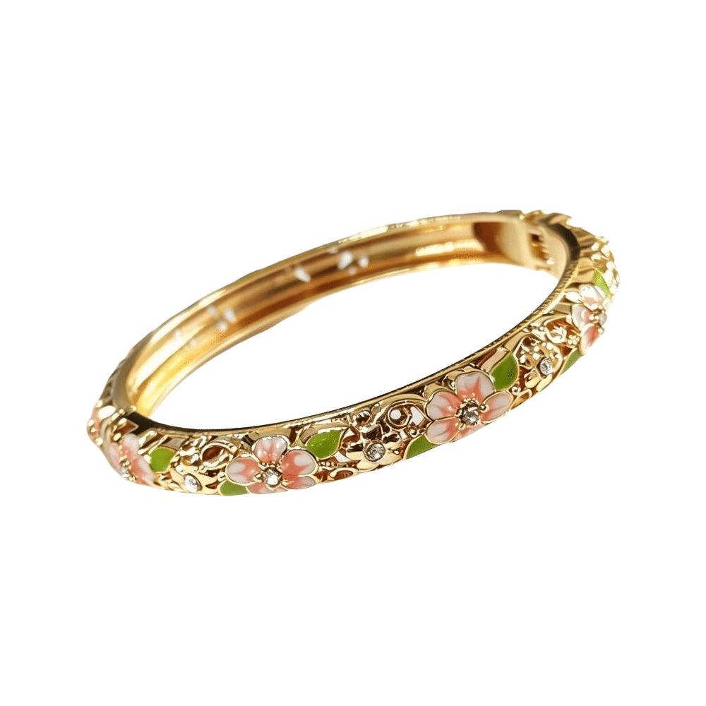 Colorful Vintage Cloisonne Bangle Traditional Enamel Bangle Openwork Engraving Flower Bangle Women
