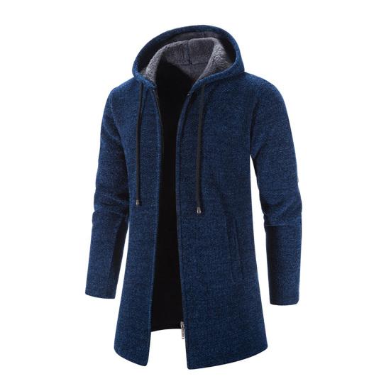Мужское трикотажное пальто с капюшоном, завязками на шнурке, с длинным рукавом, однотонная куртка с застежкой-молнией