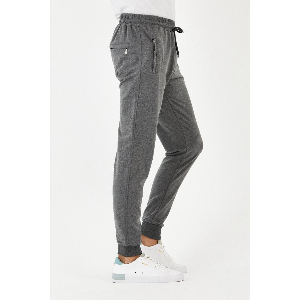 Men's Sweatpants, Skinny Leg, Elastic Waist, Back Pocket, Elastic Zipper, Compact Combed Cotton