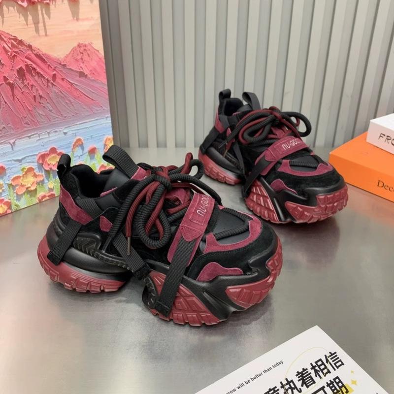 European Station Retro Style Thick-soled Polished Color-increasing Dad Shoes Women's 2025 New Autumn Color Matching Lace-up Sports Shoes