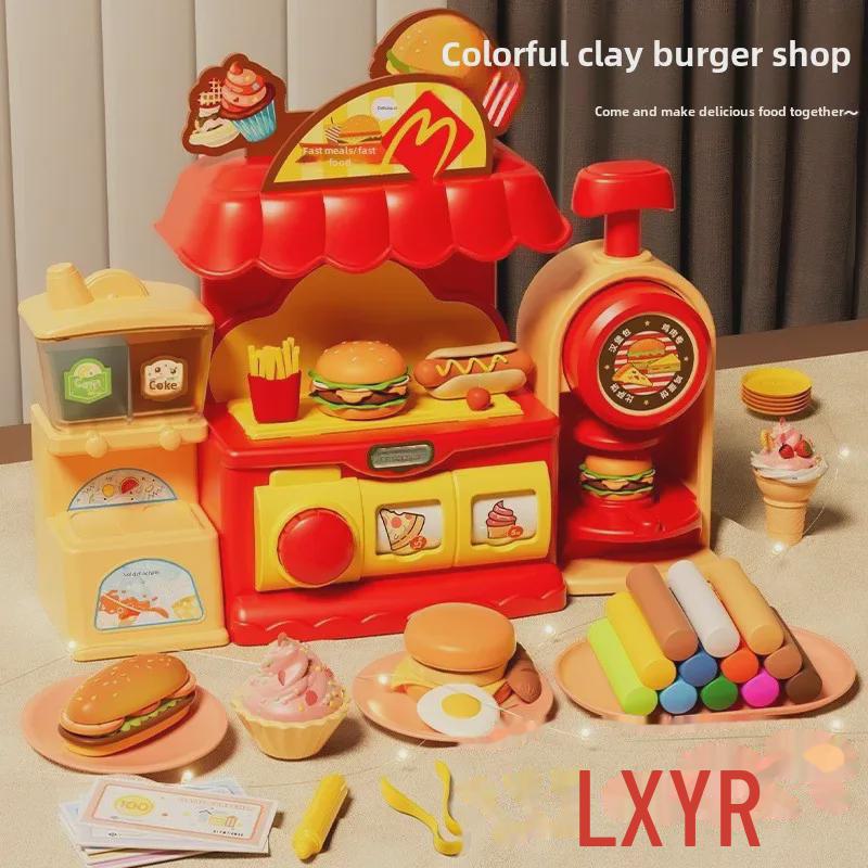 Детский набор для ролевых игр с мороженым и гамбургером из цветной глины - формы из нетоксичного пластилина.