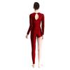 Womens Dance Jumpsuit Sheer Mesh Inserts Long Sleeve Style Keyhole Back Detail Sparkling Rhinestones Bodysuit