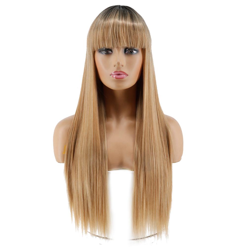 MISS WIG Длинный прямой парик Косплей Черный Серый Парик для женщин с челкой Парик из синтетического высокотемпературного волокна