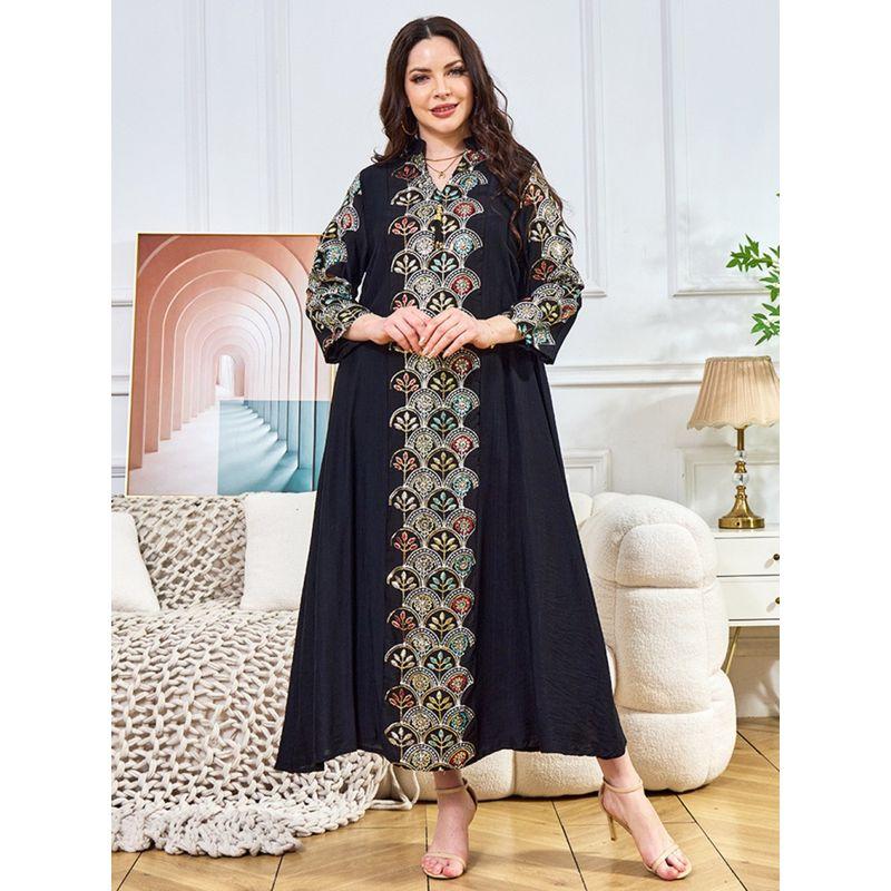 Middle East Sequin Embroidered Tassel Plus Size Robe Dubai Dress Arabic Dress Indonesian Women Dress