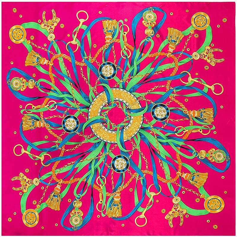 130*130cm Twill Silk Scarf Women Luxury Chain Print Beach Shawl Square Bandana Kerchief Femme Fourlard Echarpes Stoles