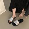 Silver flat-soled one-word drag shoes women's shoes wear new summer soft-soled beach sandals