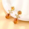 Vintage Amber Teardrop Tassel Earrings - Natural Stone, Elegant Court Style