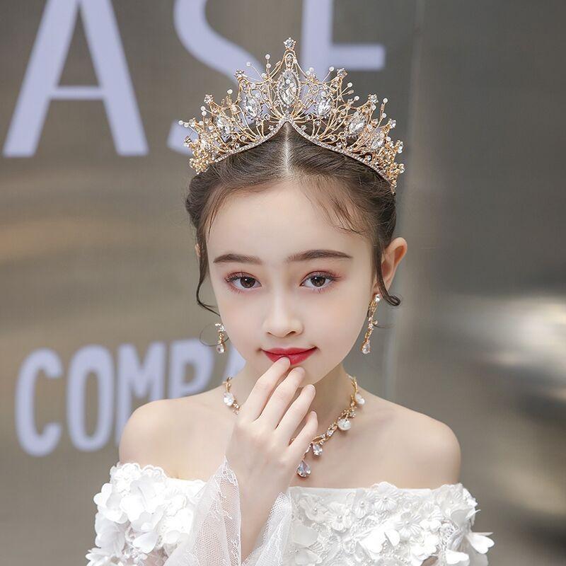 Handmade Baroque Hair Accessories Crown Children's Atmospheric Crystal Headdress Alloy Crown