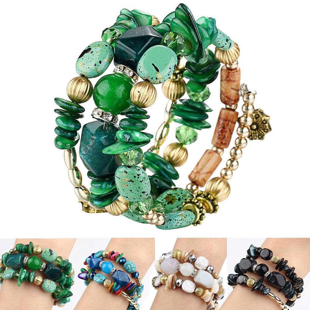 Colorful Natural Stone Beads Bracelet Bohemian Multilayer Fashion Bracelets for Women and Men Bangles Jewelry