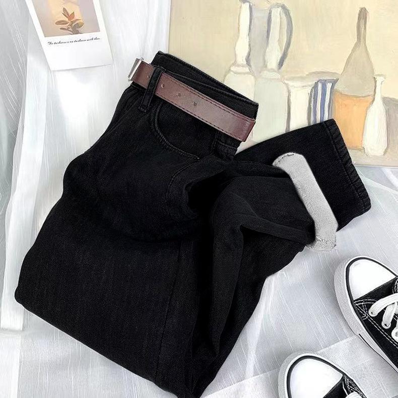 Зимние утолщенные теплые брюки Harun, прямые тонкие женские модные джинсы, повседневные брюки