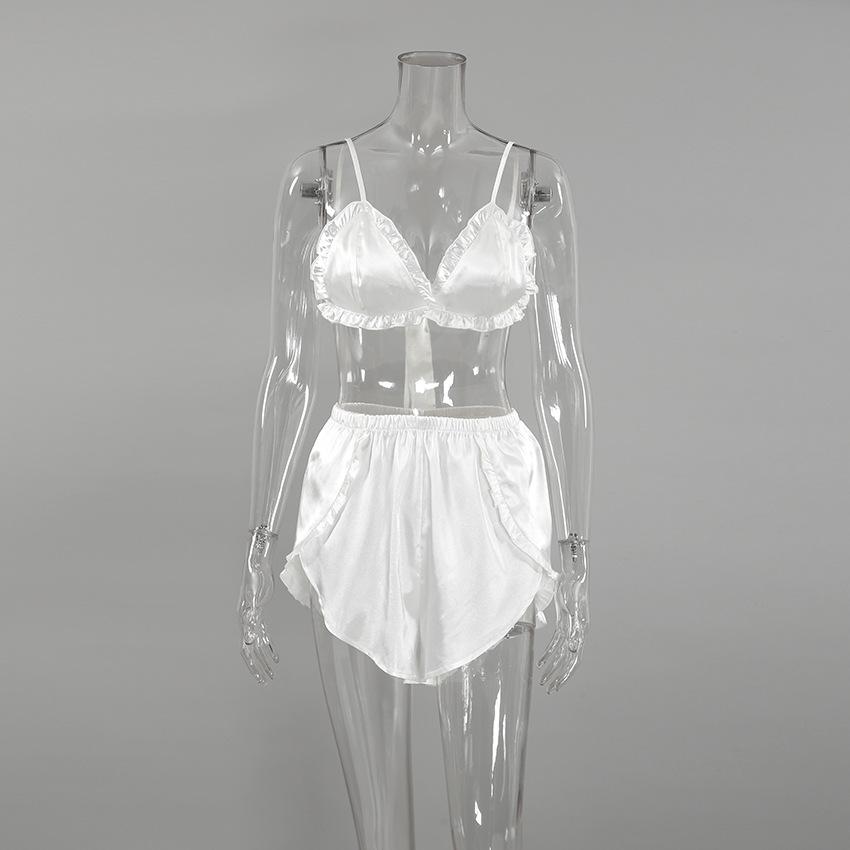 Пижама из ледяного шелка, женская летняя сексуальная майка с оборками на пупке, домашний костюм