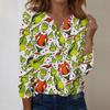 Women's Fashion Casual V-Neck Long Sleeve Decorative Button Christmas Print Top