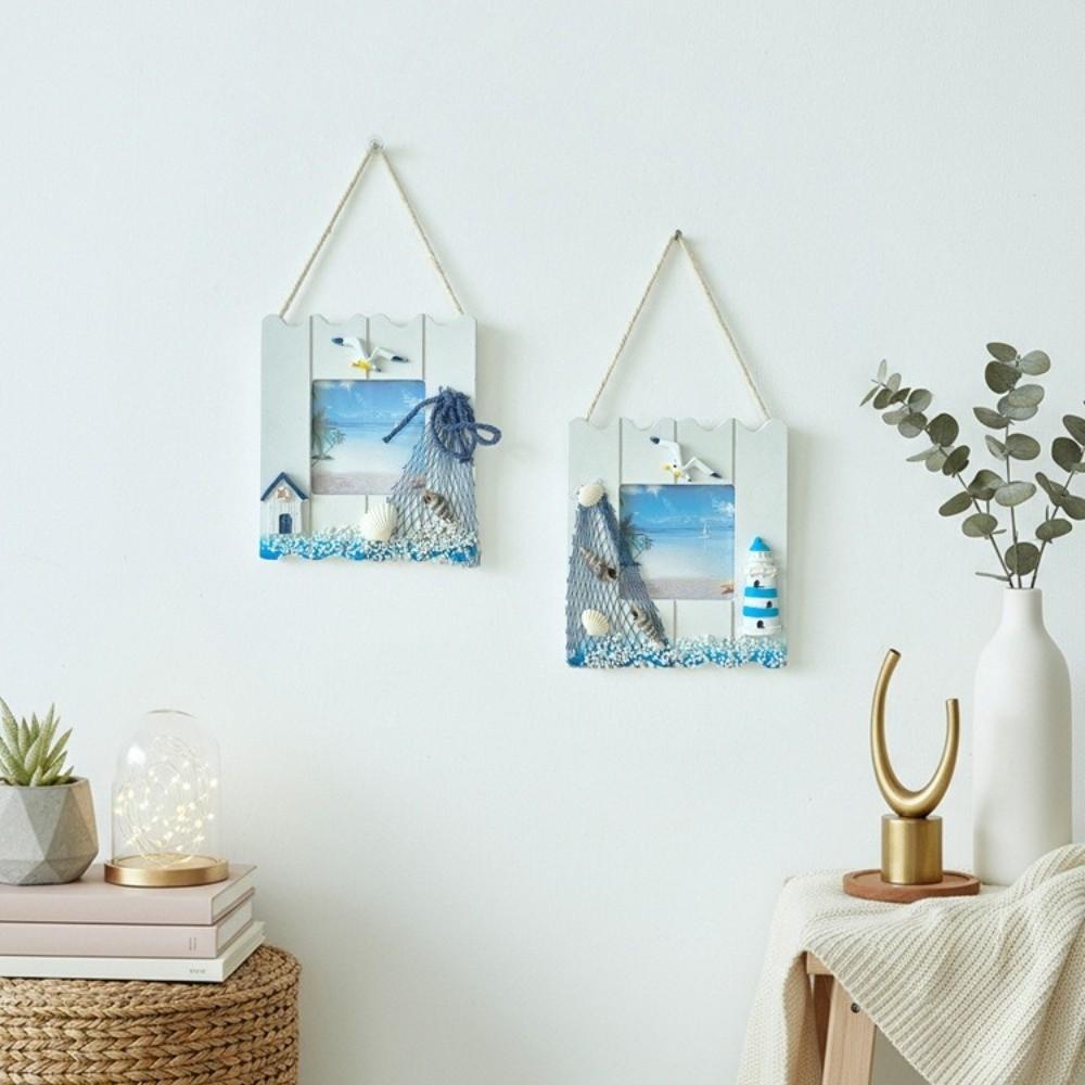 Фоторамка в морском стиле, деревянный материал, настенный подвес для украшения, украшение для спальни