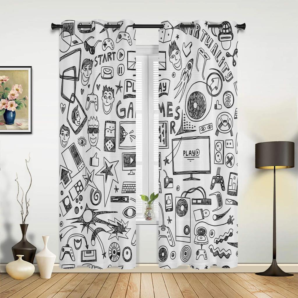 Кнопка геймпада Видеоигра Мультфильм Шторы для спальни Гостиная Шторы Кухня Детская комната Оконные занавески Домашний декор