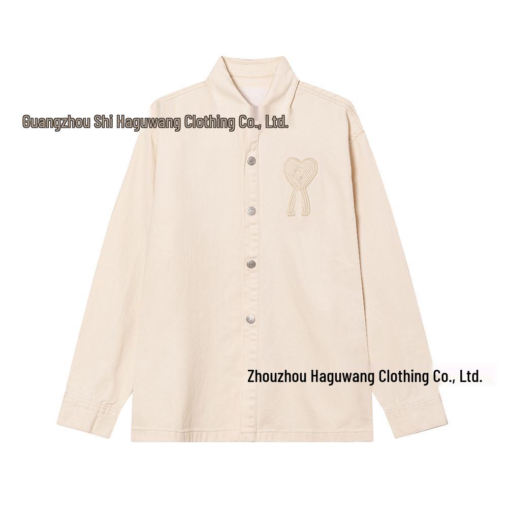 AMI CLAMS 25 Весна/Осень Джинсовая куртка с вышивкой в виде сердца - Унисекс Свободный крой Повседневная