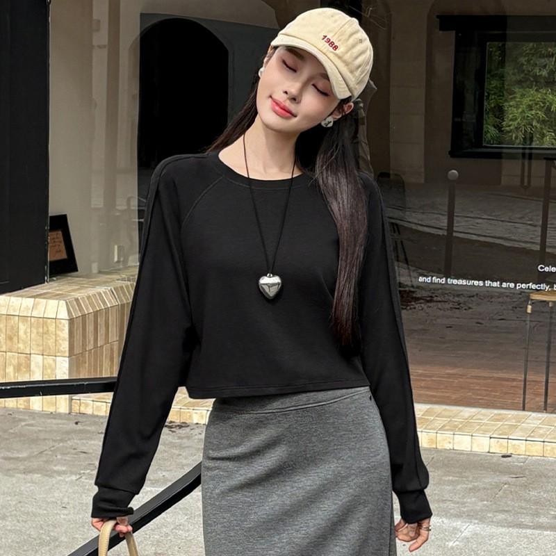 Womens Short Raglan Sleeve T Shirt Fall Casual Loose Fit Top Daily Wear