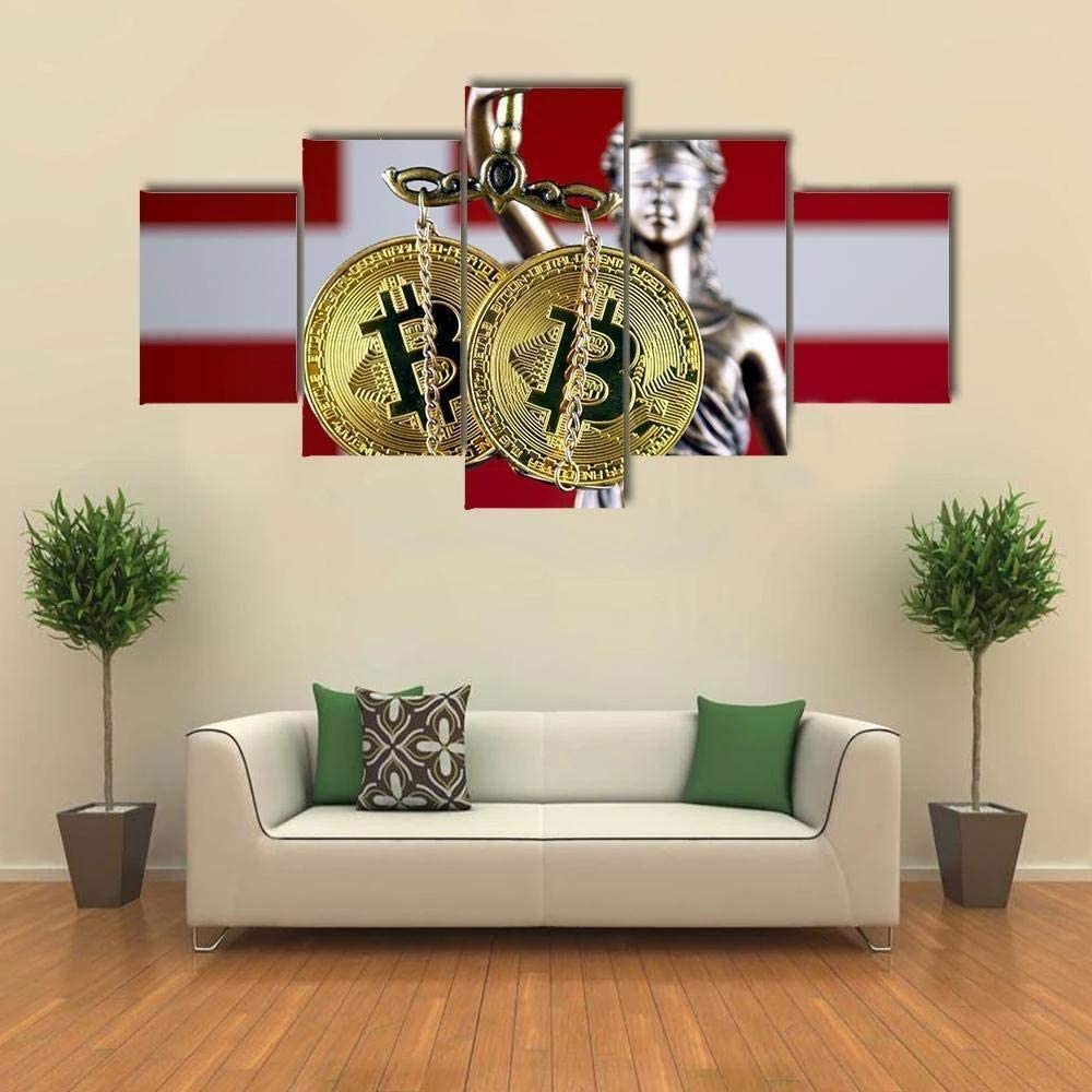 Bitcoin with Binary Code 5 Pieces HD Decorative Wall Art Canvas Poster Paintings for Living Room Home Decor Picture Decorations
