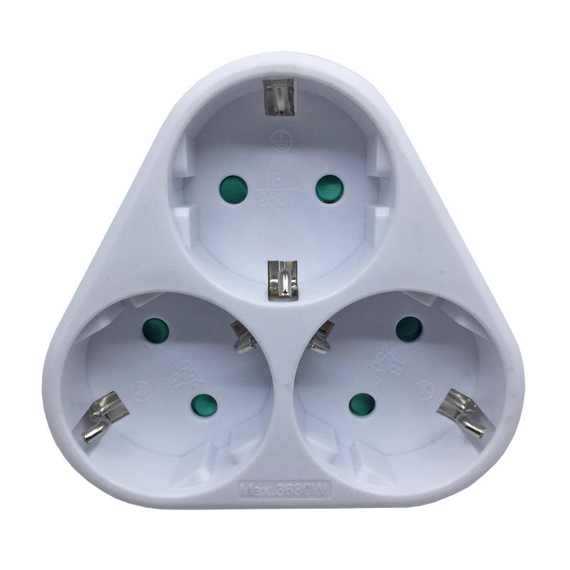 EU Type F 3 Way Power Strip, 16A Cordless Outlet Splitter, Wall Plug Adapter with 4.8mm Pins, 3680W Max for Europe & Russia