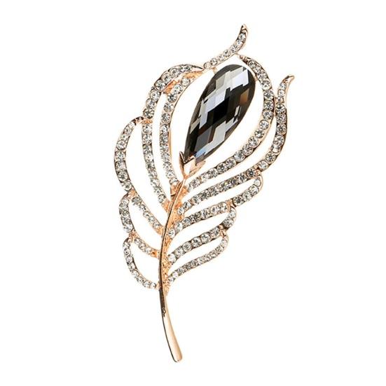 Brooch Peacock Feather Shape Hollow Shiny Rhinestone Stainless Exquisite Colorfast Luxury Bag