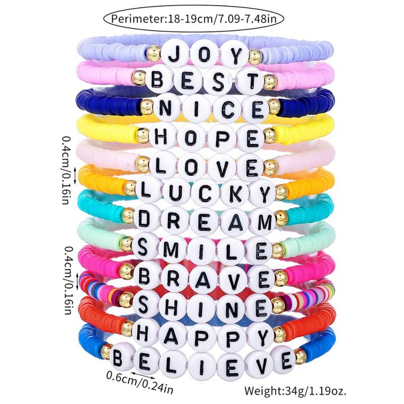 Handmade Polymer Clay Letter Bead Bracelet Set Dopamine Color Palette Inspirational Typography Stackable Unisex Jewelry