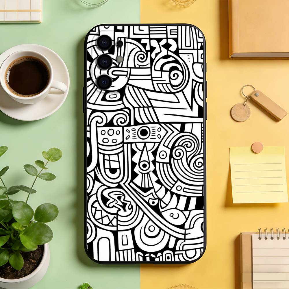 Black White Graffiti Art Phone Case For Samsung S25,S24,S21,S22,S23,S30,Ultra,S20,Plus,Fe,Lite,Note,10,Black Cover