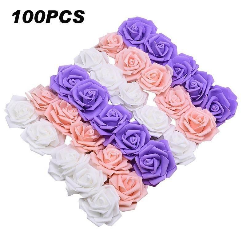 100 Pcs Artificial Rose Flower Heads Real Looking Foam Fake Roses for DIY Wedding Party Tables Home Decoration