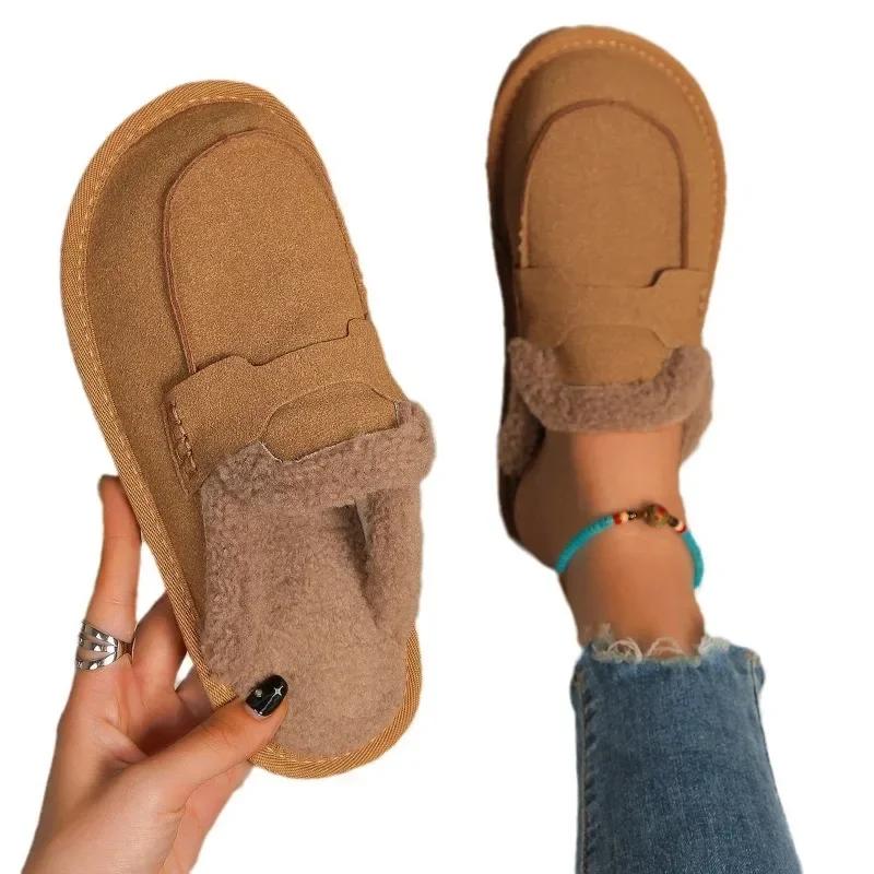 Fashion Warm Mules Slippers Women 2025 New Plush Thickened Comfortable Indoor Outdoor Solid Cotton Shoes Fashion Casual Shoes 2025