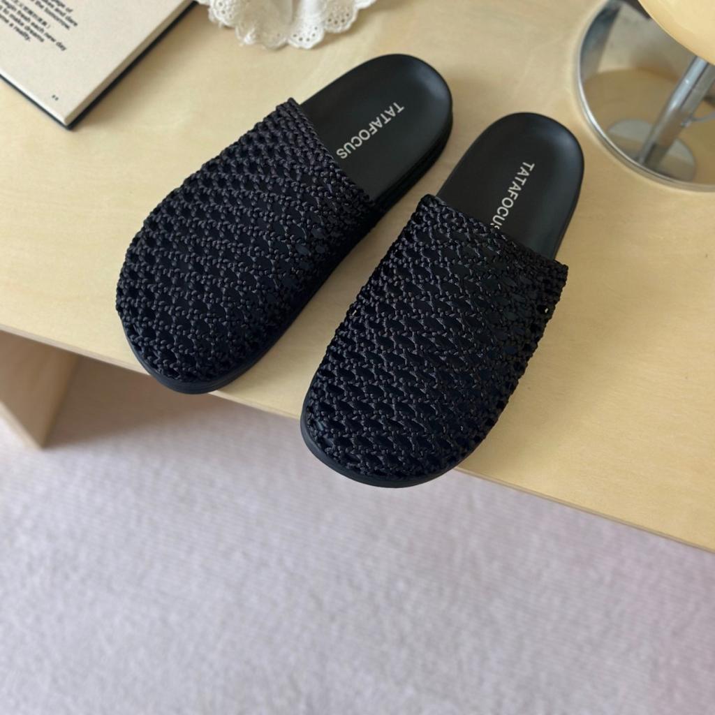 2025 новая кожаная плетеная ретро сумка тапочки с открытой пяткой на толстой подошве с вырезами сандалии-шлепанцы женские