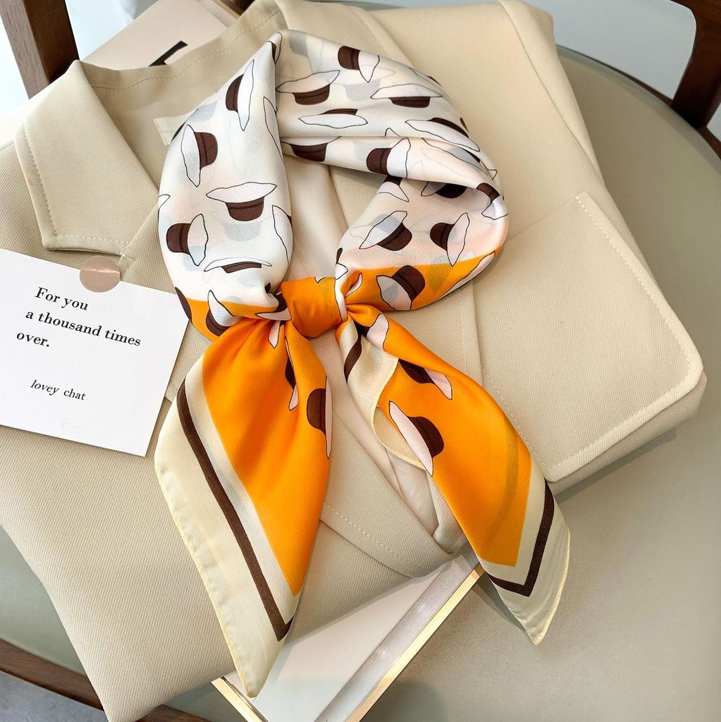 Summer Square Women Decorative Floral Yellow Print Square Scarf Scarf