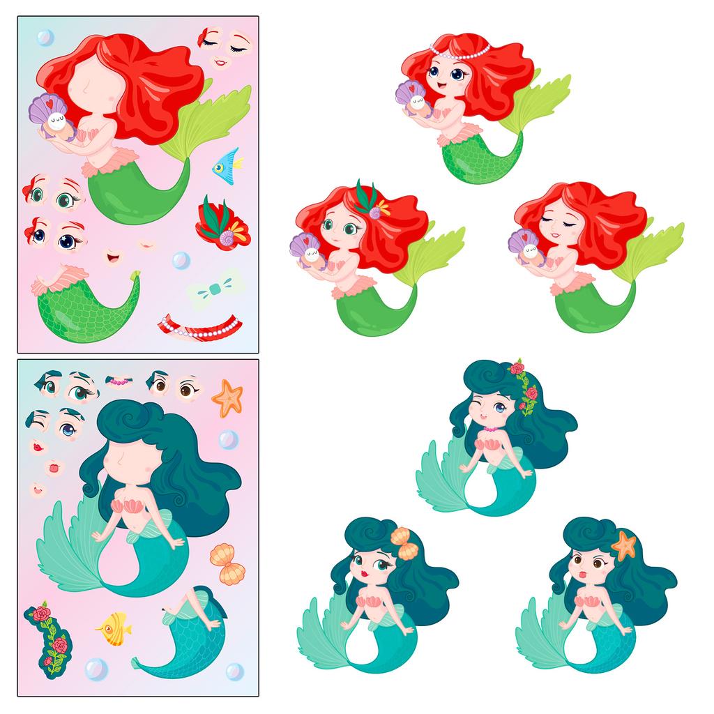6 Photos/pack Cartoon Little Mermaid Dress and Expression Collage DIY Decorative Face Change Stickers