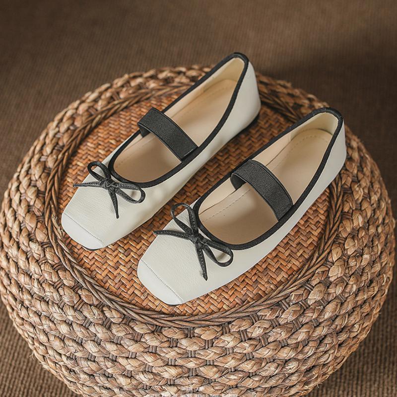 Fashion French Flat Bottom Bow 2024 Spring New Ballet Shoes Square Head Strap Comfortable Everyday Versatile Fashion Single Shoe Women