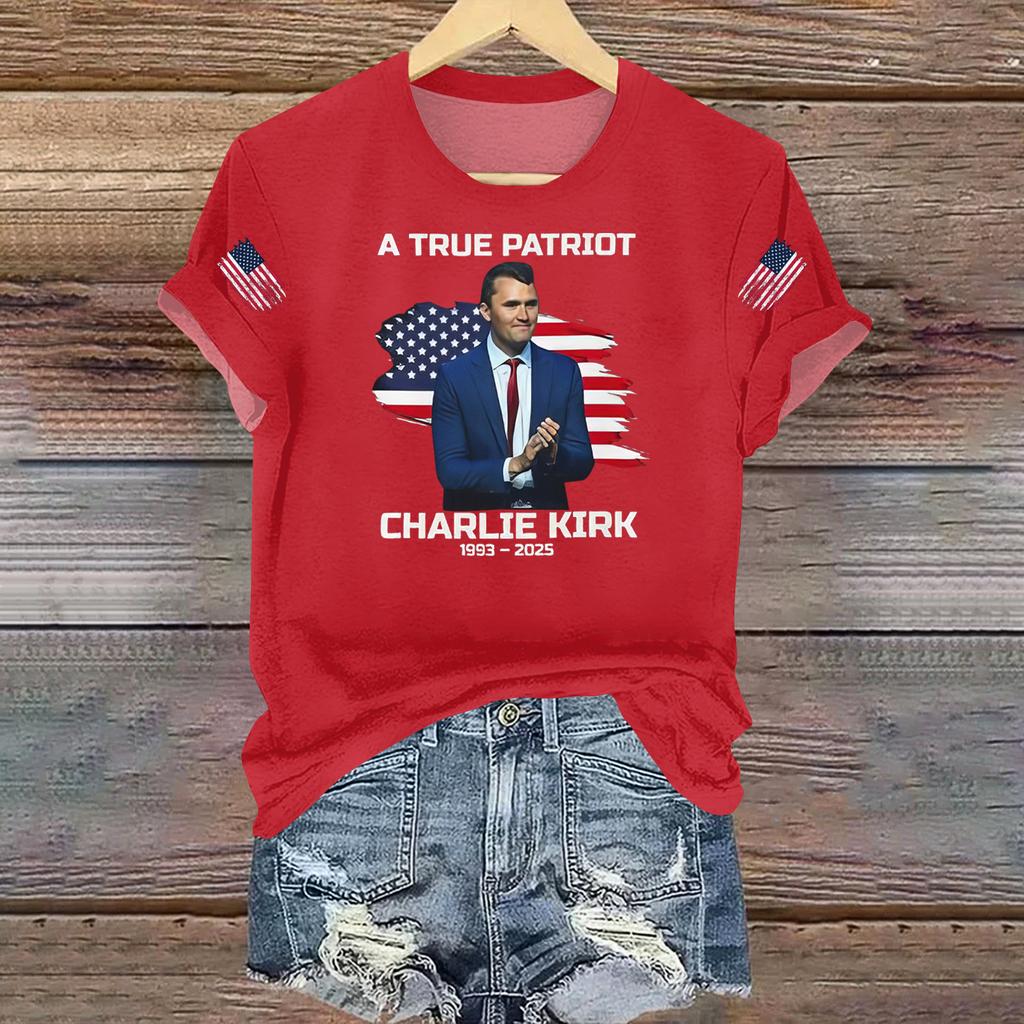 Women's Casual Printed T-shirt Round Neck Pullover Short Sleeve Top